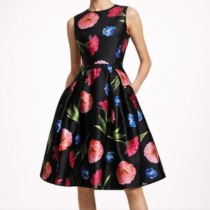 Carolina Herrera Floral Silk-Blend Mikado A-Line Cocktail Dress Size 10